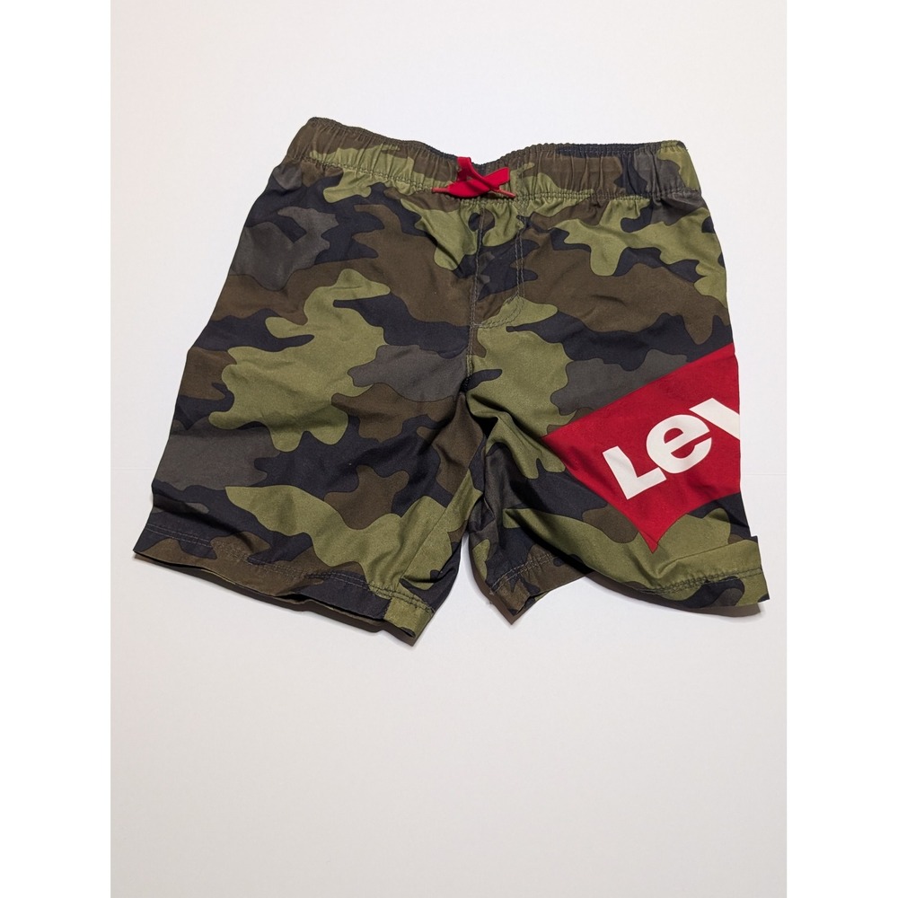Levis Boys Camo Swim Trunks Green Camouflage Batwing Logo Board Shorts Size 4 XS